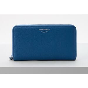 EMPORIO ARMANI leather zipper long wallet blue New With Box